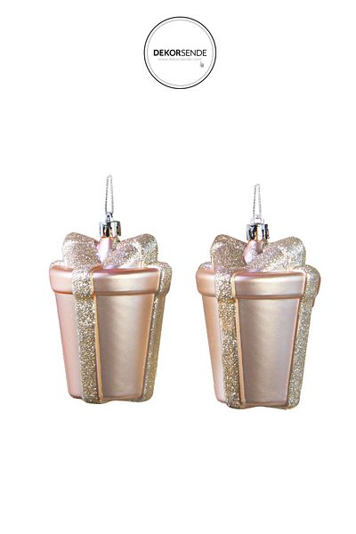 Dekorsende Christmas Ornament Glittery Matte Gift Pack 2 Rose 10 cm