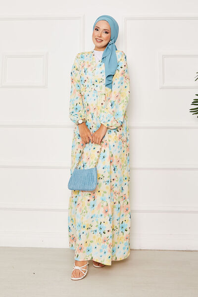 EBRUTESETTÜR Half Button Detailed Floral Patterned Dress
