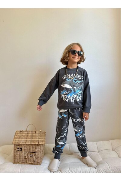 Patriko Boy's Tralalero Tralala Printed New Season Bottom Top Sweatshirt Tracksuit Set