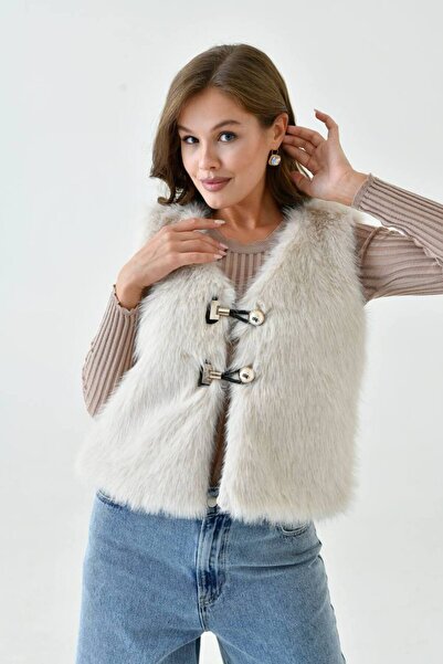 FİHAHA TEKSTİL DERİ AKSESUARLI KÜRK YELEK