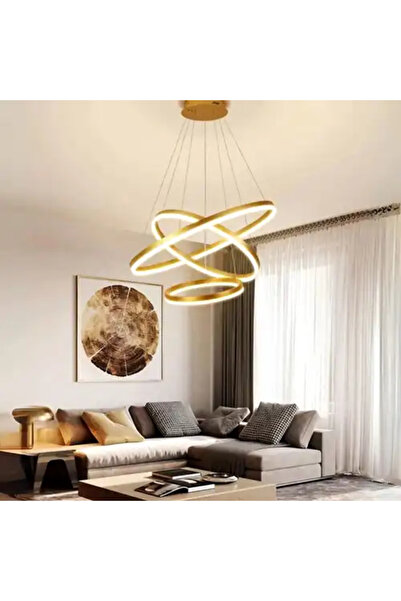 LED CONCEPT Lustra LED cu 3 tipuri de lumina si telecomanda, aurie, rotunda, ...