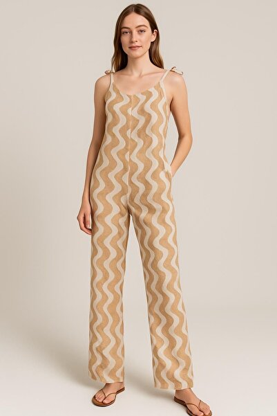 SheLoria Women's Milk Coffee White Double Pocket Strap Casual Modal Jumpsuit