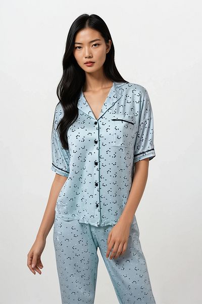 Ecrou Women's Mint Panda Kingdom Soft Texture Bebe Collar Top Pants Pajamas Suit
