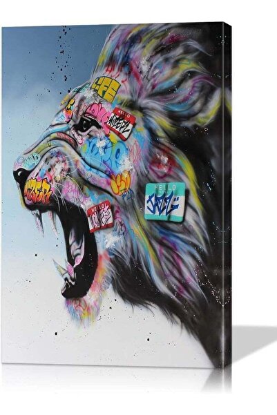Emoda home Trove Colorful Wall Art Canvas - Lion Street Art Poster for Bedroo...