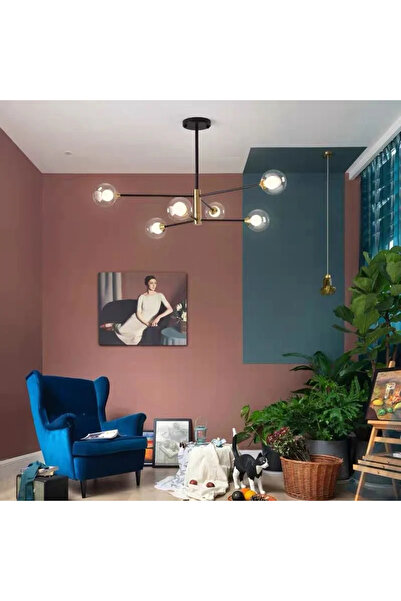 LED CONCEPT Chandelier with 6 sockets, 6xG9, black with gold