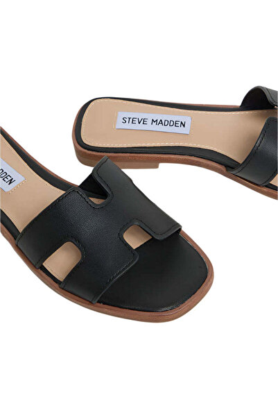 Steve Madden Womens Hadyn Black Leather Flat Sandals
