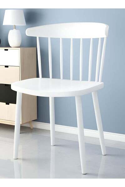 Taimi 5-Piece Dining Set, Modern Round Dining Table 80cm with 4 White Plastic Chairs and Wooden Legs