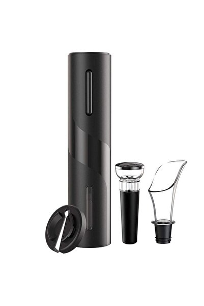 verk group Electric Corkscrew Set 4-in-1, Foil Cutter, Wine Aerator, Stopper, Black
