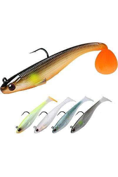 General Store Set 5 naluci din silicon cu carlig jig, in forma de stiuca, voblere cu coada sub forma de paleta, pe