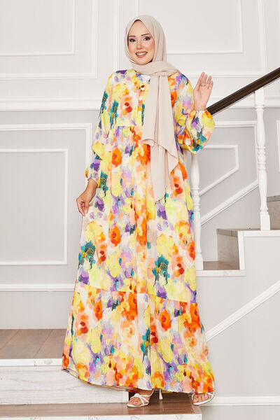 EBRUTESETTÜR Half Button Floral Print Modal Dress