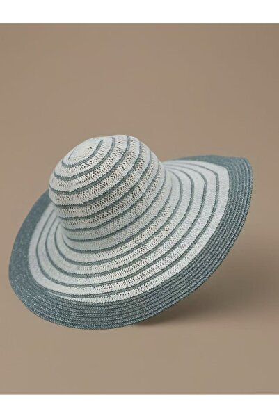 Moda Accessories قبعة صيفية من القش محبوكة بحافة واسعة ومزخرفة بخطوط