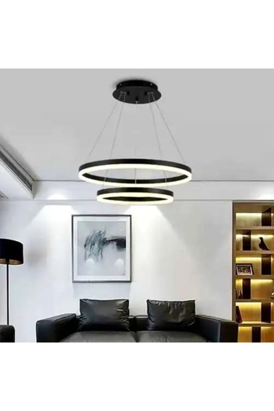LED CONCEPT Lustra LED cu 3 tipuri de lumina si telecomanda, neagra, rotunda,...