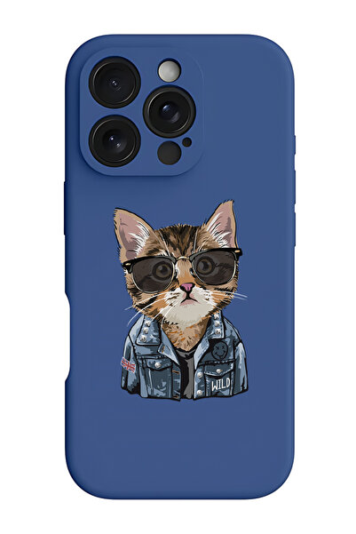 Theodor iPhone 16 Pro Blue Protective Liquid Silicone Shockproof Case - swag cat