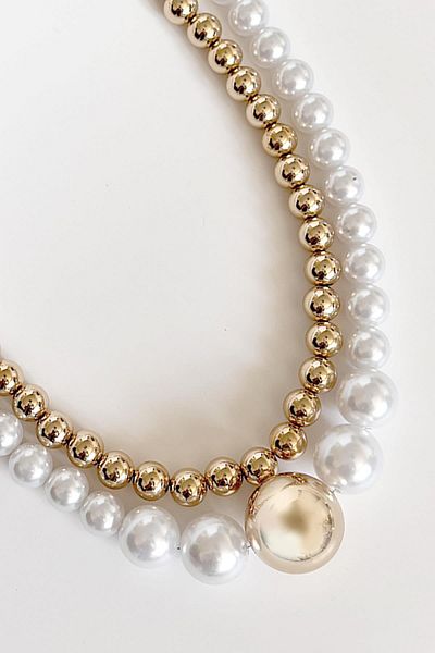 New Obsessions Double Row Big Pearl Necklace
