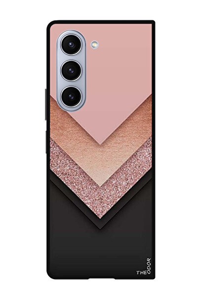 Theodor جراب حماية لهاتف سامسونج جالاكسي زد فولد 6 أسود ذهبي ووردي