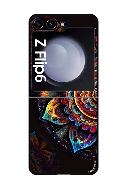Theodor جراب حماية لهاتف Samsung Galaxy Z Flip 6 بزهرة جانبية ملونة