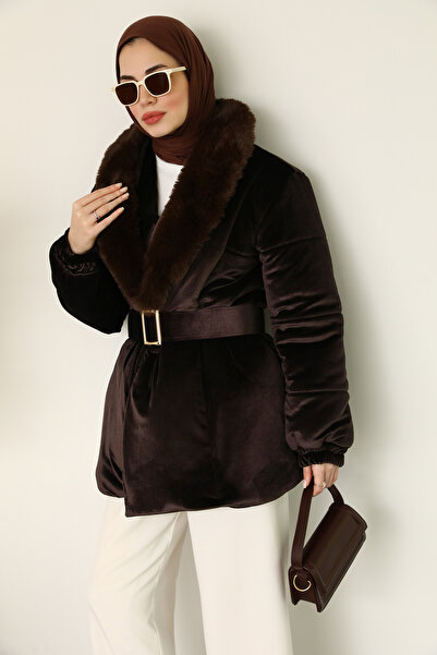 moda auram Kadife Kürk Detaylı Mont