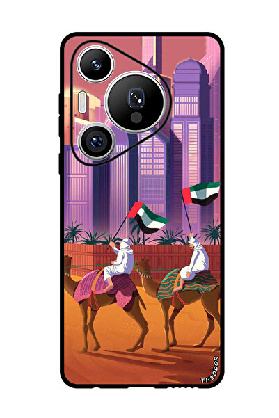 Theodor جراب واقٍ مضاد للخدش والصدمات لهاتف هواوي بيورا 70 برو بلس، لون جمل، علم الإمارات العربية المتحدة