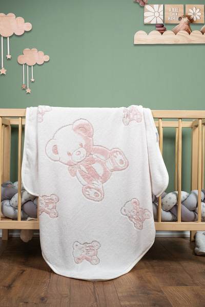 Bebechi بطانية قطيفة جاكار ويلسوفت بنمط تيدي بير لطيف مقاس 100×110 سم