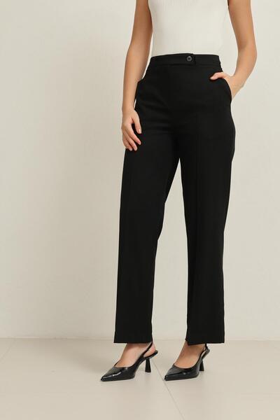 Setre Siyah Düğme Detaylı Tam Kalıp Pantolon