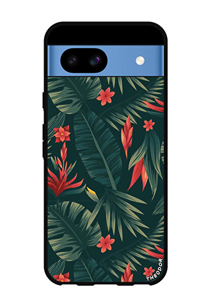 Theodor جراب واقٍ مضاد للخدش والصدمات لهاتف Google Pixel 8a بأوراق خضراء