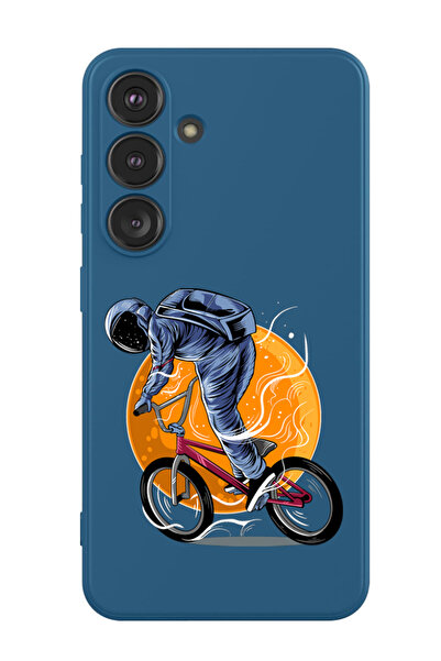 Theodor جراب واقٍ من السيليكون السائل المقاوم للصدمات لهاتف Samsung Galaxy S24 (أزرق) - رائد فضاء يركب دراجة