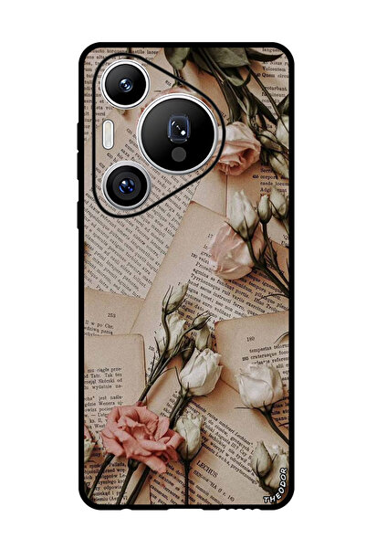 Theodor جراب واقٍ مضاد للخدش والصدمات لهاتف هواوي بيورا 70 برو بلس، مطبوع عليه كتب وزهور