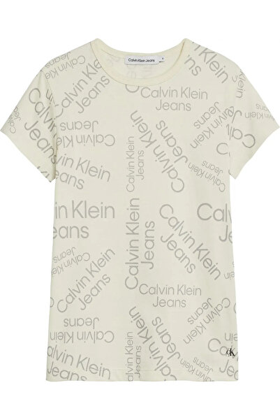 Calvin Klein STACKED LOGO AOP T-S Kadın Bej T-Shirt