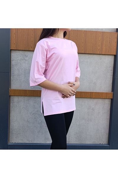 siyalife Crew Neck Plain Half Sleeve Casual Cut Oversize T-Shirt with Slit Detail