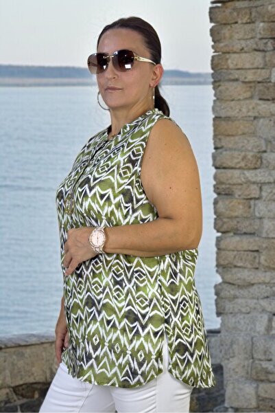 yagmurberen Organic Italian Fine Linen Judge Collar Japanese Sleeve (Sleeveless) Patterned Large Size Shirt