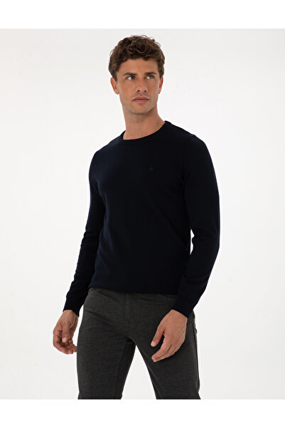 Pierre Cardin Navy Blue Slim Fit Crew Neck Basic Knitwear Sweater 50315509-Vr033