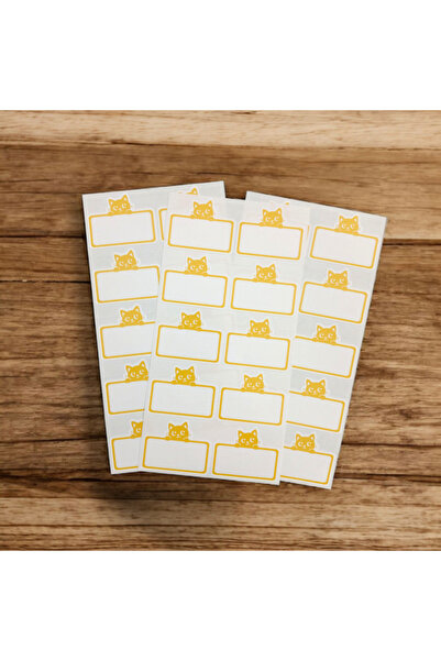100 Adet Sevimli Kedi Tasarımlı İsim Etiketi - Defter, Kitap, Kavanoz - Düzenleyici Sticker Etiket