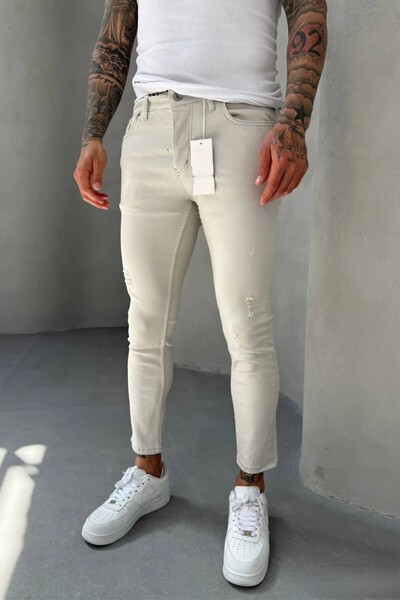 MADZEYMODA Slim Fit Slim Fit Lycra Denim Fabric Ripped Detailed Men's Gray Jean Jeans Ke-494