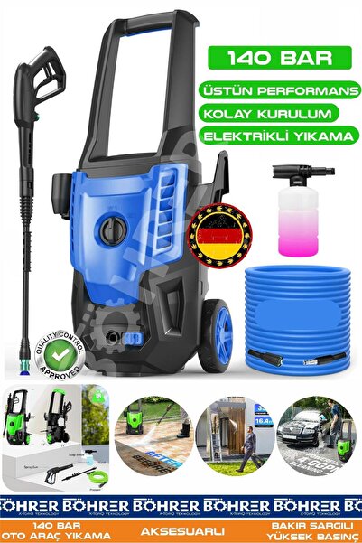 BÖHRER Alman BA01119M 140 Bar Güçlü Performans Elektrikli Oto Yıkama Makinesi...