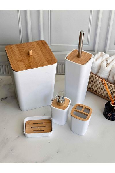 ROSSEV Braga Bathroom Set White Silver 5 Pieces