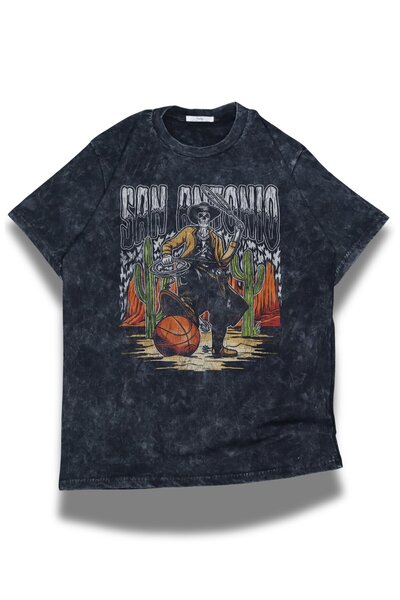 Fuddy Moda تي شيرت سان أنطونيو مكتوب قابل للغسل للجنسين، تي شيرت ريترو كبير ا...