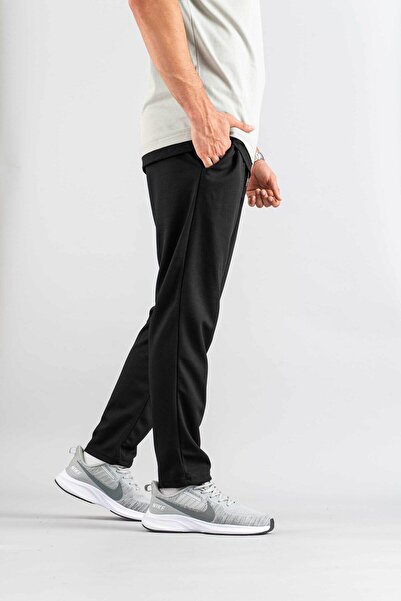 bombe Men's Black Trousers Elastic Waist Slim Fit Flexible Lycra Basic Cotton Jogger