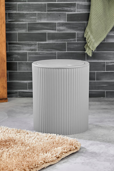 Homie ESTE - Çizgili Yuvarlak Kapaklı Klik Çöp Kovası Banyo Mutfak