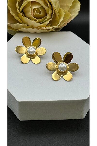 Çelik Pearl Flower Model Earrings