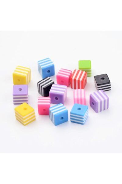 OEM 100 buc Margele cub cu dungi rasina 8x8mm multicolore artizanat furnituri...