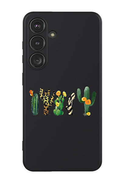 Theodor غطاء حماية سائل من السيليكون المقاوم للصدمات لهاتف سامسونج جالاكسي S24 (أسود) - كاكتوس