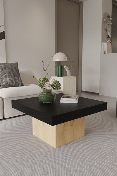 OBİ Atölye VOLKA Orta Sehpa 72x72 cm İskandinav Stili Küp Sehpa Ahşap Dokulu