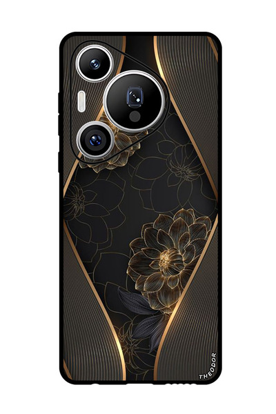 Theodor جراب واقٍ مضاد للخدش والصدمات لهاتف هواوي بيورا 70 برو بلس، زهرة ذهبية