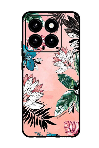 Theodor جراب واقٍ مضاد للخدش والصدمات لهاتف Xiaomi 14 بطبعة زهور وأوراق