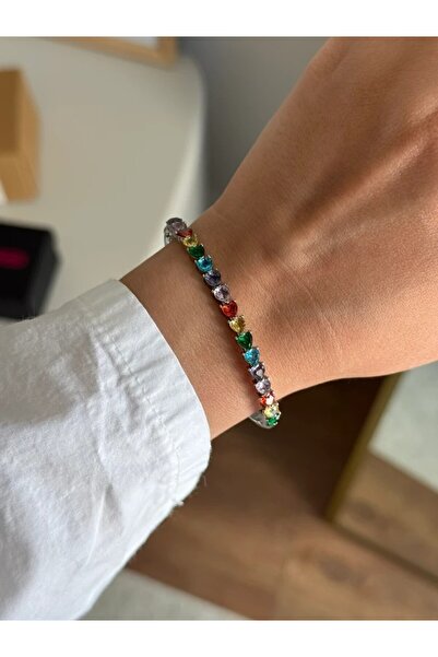 RoseandRoses Healsena Kalpli Renkli Taş Kelepçe Bileklik Gümüş