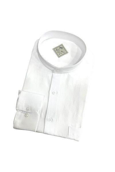GÖMLEK GALERİSİ Classic Casual Wide Cut Judge Collar Plain White Long Sleeve Men's Shirt