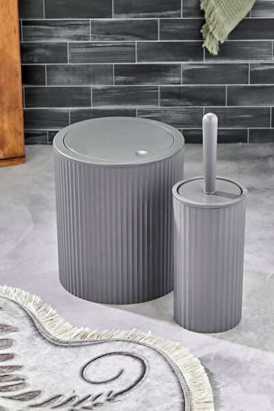 Homie POLO 2 Parça Yuvarlak Banyo Seti - Çöp Kovası WC Fırçası Set