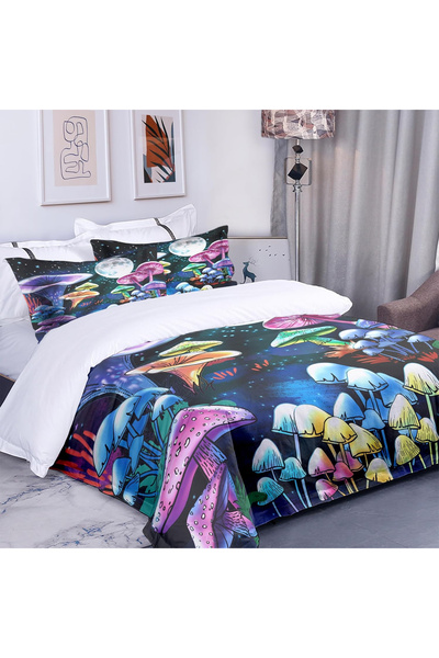 Eviermilaa Bed linen duvet cover 200x200 cm, 2 pillowcases 80x80 cm mushroom print Moonlight