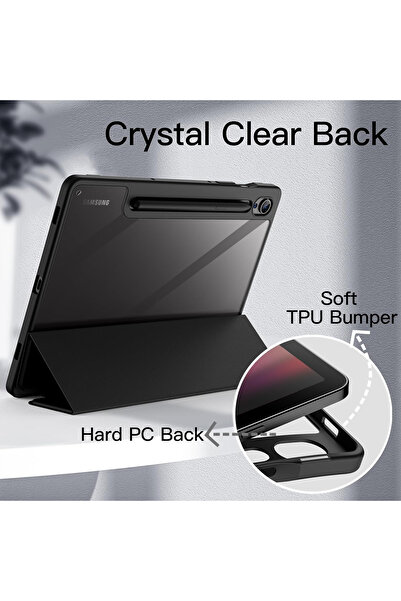 JETech Husă pentru Samsung Galaxy Tab S9 11 inch cu suport pentru pix, spate transparent, neagră