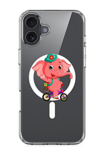 Theodor جراب ماج سيف متوافق مع آيفون 16، غطاء ممتص للصدمات للهاتف - فيل وردي